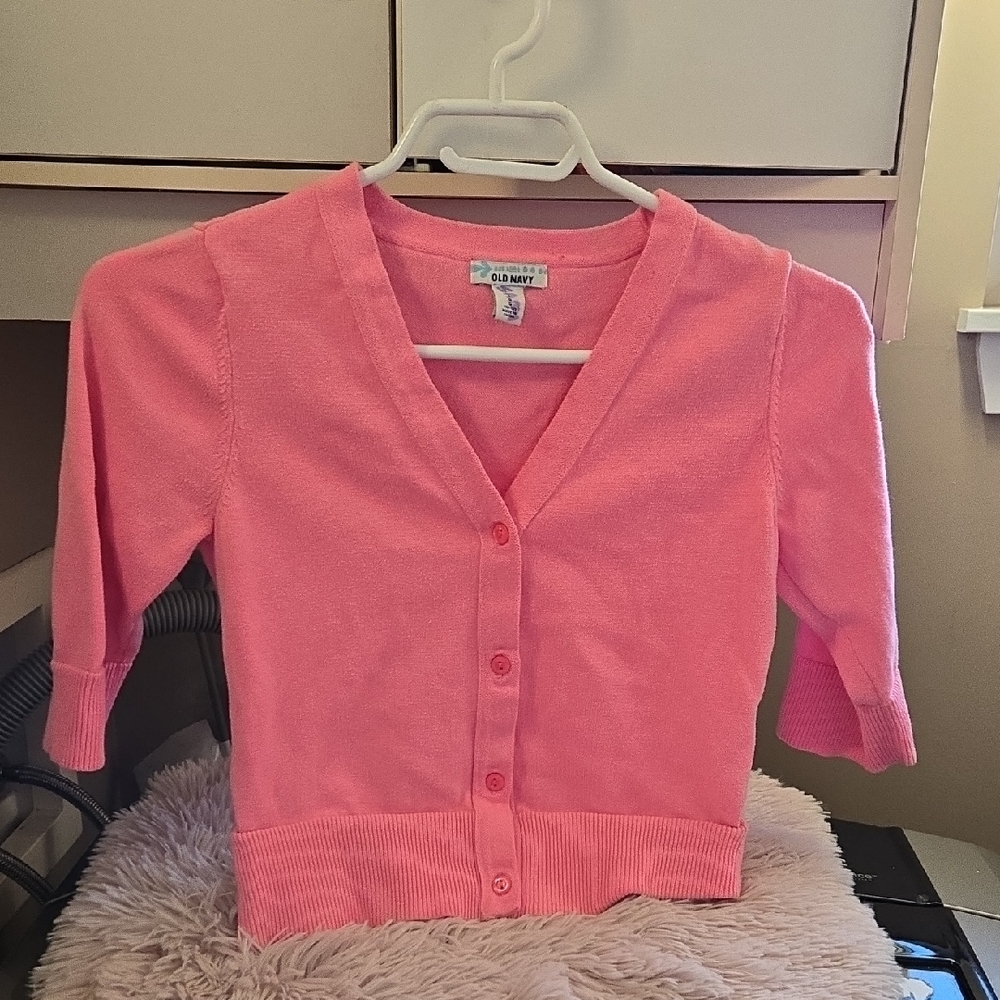 Old Navy 1/2 Sleeve Kids Children Pink Cardigan Sweater Large 10-12 Years